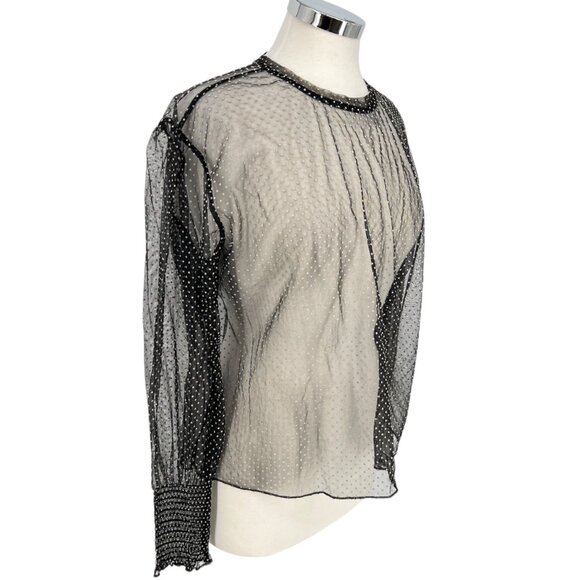 Zara Sheer Black Polka Dot Long Sleeve Blouse Size Medium - Picture 3 of 9
